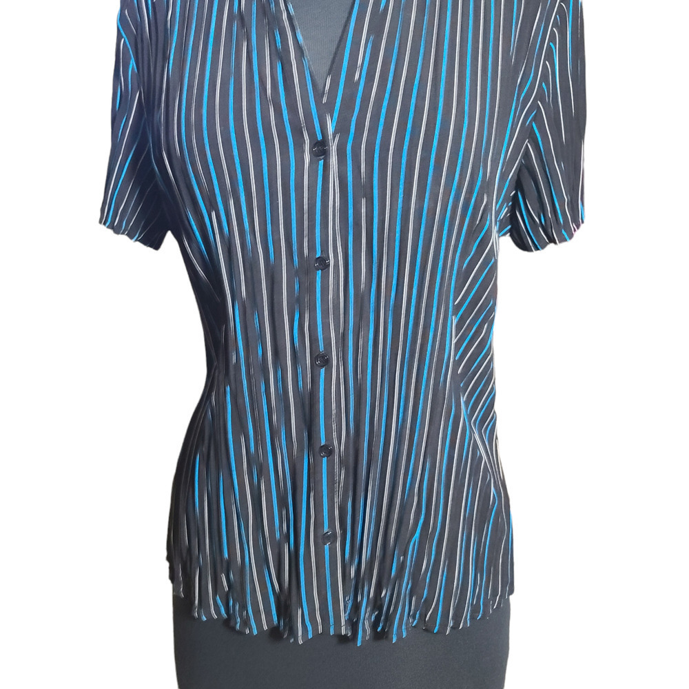 Fred David Stretch Button Front Blouse Short Slee… - image 4